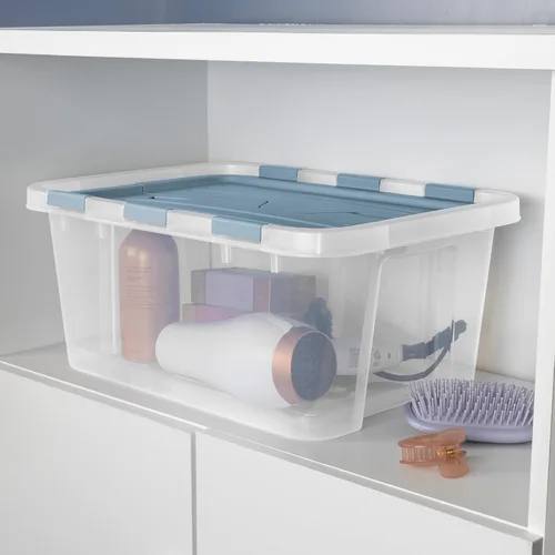 Miniatura 5 de Sterilite Paquete de 6 cajas de almacenamiento con tapa con bisagras, contenedores organizadores de plástico, 20 cuartos de galón, color azul