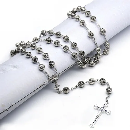 Miniatura 3 de SZQCZB Collar católico con cuentas de rosario, regalos de primera comunión católica, con lujosa caja de metal, Plástico, No es una piedra preciosa