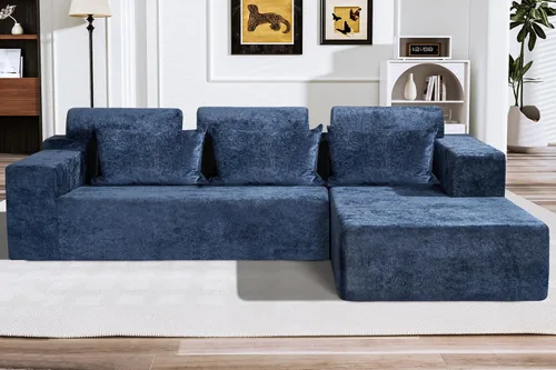 Miniatura 49 de HABUTWAY Sofá modular modular de 101 pulgadas con asiento profundo, moderno sofá convertible en forma de L, sofá tapizado con diván para sala