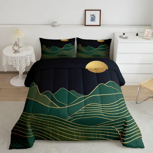 Erosebridal Juego de edredón moderno de mediados de siglo con estampado de luna individual, juego de ropa de cama minimalista de montaña, juego de