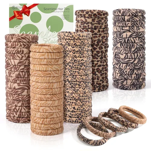 Miniatura 25 de Coleteros para cabello grueso o fino, elásticos, para niña o mujer, sin costuras, suaves, 100 piezas Colores marrón oscuro