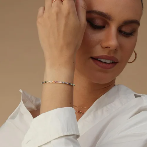 Miniatura 5 de AFFY Pulsera de tenis de piedras preciosas multicolor chapada en oro blanco de 14 quilates, regalo de Navidad para ella
