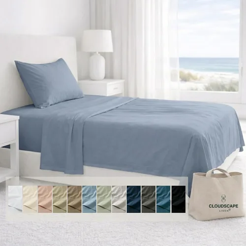 Miniatura 46 de Cloud Scape Linen - Juego de sábanas de algodón egipcio de doble capa, tamaño individual, tejido de satén de fibra larga, juego de 3 piezas, ropa