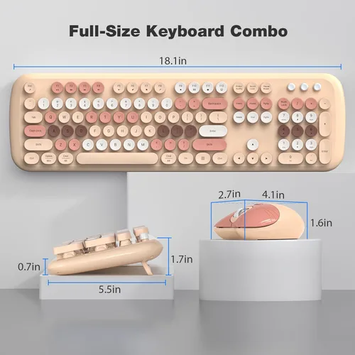 Miniatura 97 de KNOWSQT Combo de teclado y ratón inalámbrico, teclados lindos de tamaño completo estilo máquina de escribir 2.4G azul colorido - receptor USB Plug