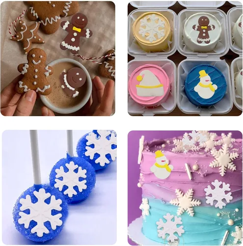 Miniatura 6 de Molde de silicona de fondant de hombre de jengibre navideño, 5 paquetes con copo de nieve, Papá Noel, moldes de chocolate para hornear galletas