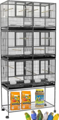 Miniatura 18 de Jaula Doble Apilable con Centro Dividido, Puertas de Caja de Anidación Lateral para Criador de Aves de Vuelo, Jaula Doble Rodante para Aviarios
