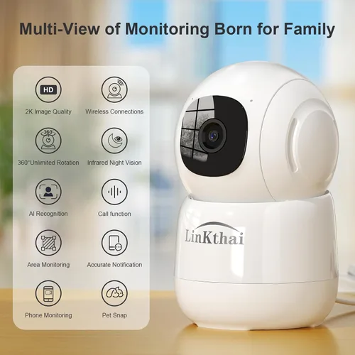 Miniatura 2 de Cámara para interiores, cámaras 2K para seguridad en el hogar con aplicación de detección de movimiento, alarma de seguimiento automático, ubicación