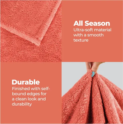 Miniatura 3 de Superior Classic Solid Fleece Blanket, Thick, Cozy, Warm Blankets, Velvety Soft Plush Bedding and Sofa Throw, Cute Bedroom Decor, Fuzzy Cover, Coral
