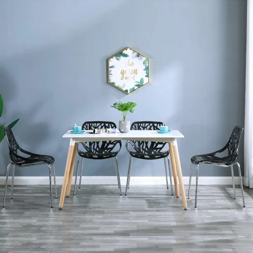 Miniatura 4 de Bonnlo Juego de 4 sillas de comedor apilables modernas, negras, sillas de plástico de abedul para comedor, sala de estar, oficina