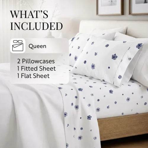 Miniatura 6 de Merit Linens Sábanas transpirables con estampado floral de estilo hotel Juego de 4 piezas con bolsillo profundo Sábanas ligeras y acogedoras