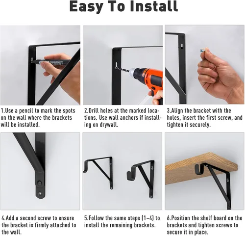 Miniatura 6 de Soporte de barra de armario resistente hasta 300 libras (paquete de 6) - Soportes de estante para montaje en pared para armario, garaje, lavandería