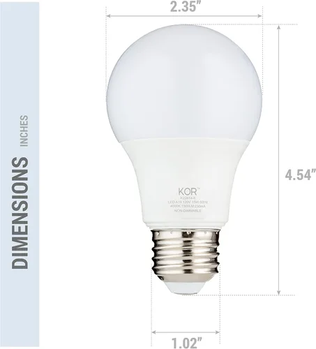 Miniatura 3 de KOR Bombillas LED equivalentes a 100 W, 15 W, 40 K, 1500 lúmenes, blanco frío, 4000 K, no regulables, base estándar A19 E26, 10000 horas de vida