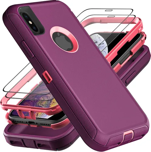Miniatura 7 de YKHJKLEC Funda para iPhone X/iPhone Xs, grado militar 3 en 1, resistente a los golpes, a prueba de caídas, polvo con 2 protectores de pantalla