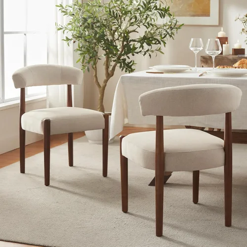 Miniatura 3 de VKNOW Juego de 2 sillas de comedor de madera, modernas sillas de comedor tapizadas con patas de madera de nogal y respaldo curvo, sillas de cocina