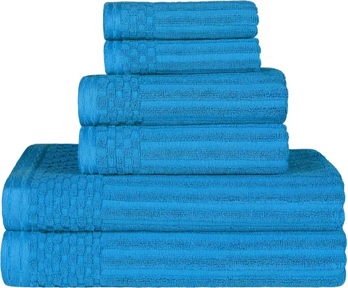 Superior Juego de 6 toallas de algodón sólido y acanalado, toallas de cara de 13 x 13 pulgadas, toallas de mano de 16 x 28 pulgadas, toallas de baño