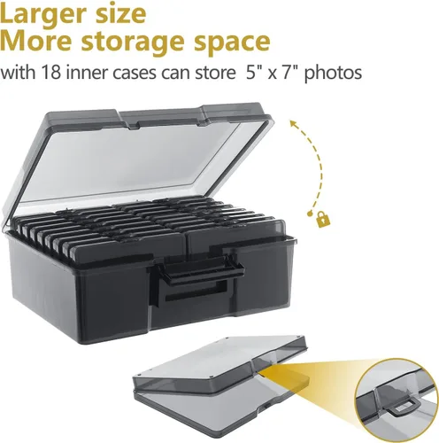 Miniatura 5 de Caja de almacenamiento de fotos de 5 x 7 pulgadas, 18 contenedores interiores extra grandes para organizar fotos, caja de almacenamiento de plástico