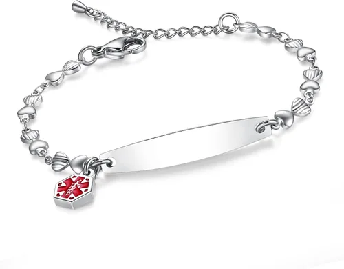 Miniatura 58 de LinnaLove - Pulsera de identificación de alerta médica con cadena Rolo simple pregrabada para mujer