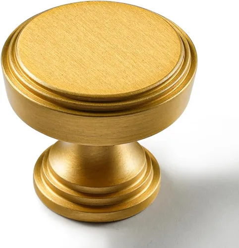 Paquete de 2 pomos redondos para gabinete, pomos redondos de latón cepillado, perillas de hardware de armario de cocina, armarios, pomos dorados