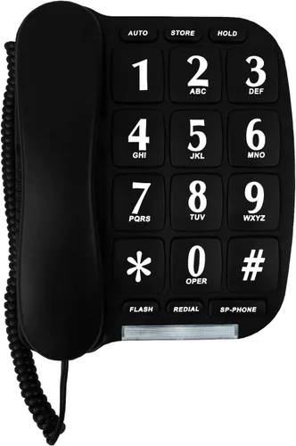Miniatura 2 de Teléfono de botón grande negro para pared o escritorio con altavoz y memoria