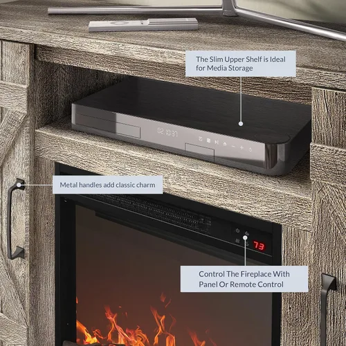 Miniatura 5 de BELLEZE Soporte de TV de 47 pulgadas con calentador eléctrico de chimenea de 18 pulgadas y consola de centro de entretenimiento multimedia para TV
