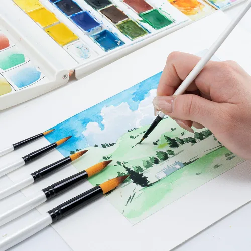 Miniatura 4 de Transon Juego de pinceles de pintura artística de 14 piezas para acrílico, acuarela, gouache, óleo y pasatiempo, pintura de color blanco