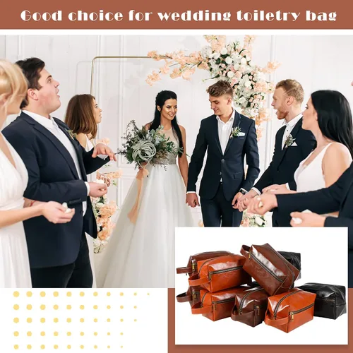 Miniatura 7 de Hillban 10 piezas de regalo de padrinos de boda bolsa de aseo de cuero para hombre, kit de afeitado de viaje, bolsa de baño, maquillaje, suministros