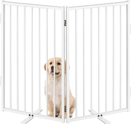 Miniatura 17 de Puertas de metal independientes para perros con puerta para interiores y exteriores, 80 pulgadas, extra ancho, 32 pulgadas de alto, puerta Blanco