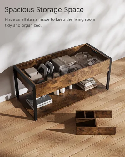 Miniatura 7 de KJGKK Mesa auxiliar, mesa central de 40 pulgadas con estante de almacenamiento, mesa de centro rectangular, para sala de estar, sin herramientas