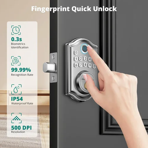 Miniatura 2 de AkaGear DS10 Cerradura de Puerta de Entrada sin Llave - Cerradura de Puerta con Huella Dactilar con 2 Llaves, Pestillo de Teclado Electrónico