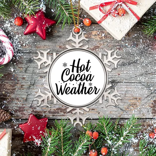 Miniatura 7 de Adornos de Navidad para árbol, cacao caliente, clima, regalos de recuerdo de Navidad, copo de nieve de metal, decoración de árbol de Navidad, citas
