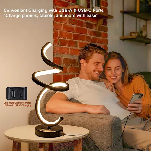 Miniatura 4 de Lámpara de mesa LED en espiral RGB, lámpara de noche creativa regulable, luz moderna que cambia de color para dormitorio, sala
