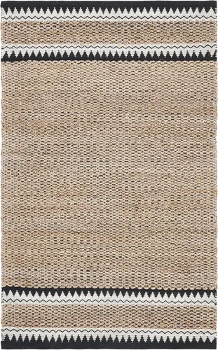 SAFAVIEH Colección de fibra natural - Alfombra decorativa de 2 x 3 pies, color natural y negro, hecha a mano de yute rústico costero, ideal para