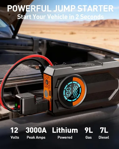 Miniatura 2 de Arrancador de batería con compresor de aire, arrancador portátil, 8.0 Gas/7.0L Diesel, 12V, arrancador de batería portátil para automóvil
