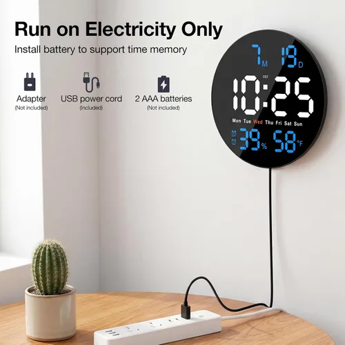 Miniatura 4 de Reloj de pared digital eléctrico de 10 pulgadas con pantalla LED grande Auto/10-Level Brightness, Temperature, Humidity, Auto DST, Date and Day
