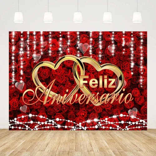 Miniatura 2 de AIBIIN Fondo de feliz aniversario de 7 x 5 pies, decoración de fiesta de feliz aniversario mexicano, flores rojas burdeos, fondo de fotografía