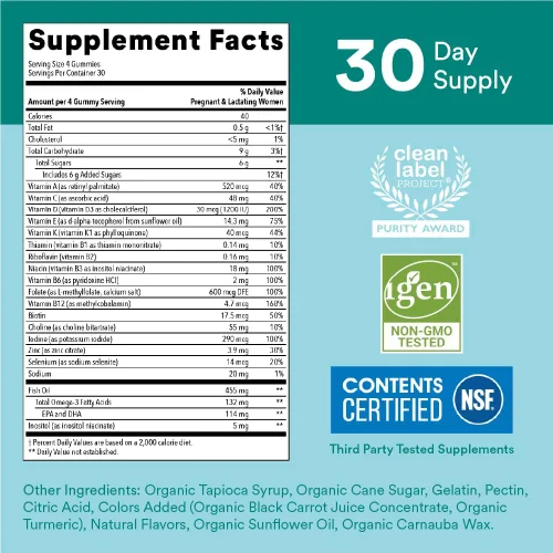 Miniatura 4 de SmartyPants Vitaminas prenatales para mujeres, gomitas multivitamínicas: aceite de pescado Omega 3 (EPA/DHA), biotina, metilfolato, vitamina D3, C