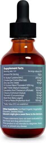 Miniatura 8 de Líquido de apoyo hepático con NAC y zinc, mezcla de hierbas de alta potencia, cardo mariano, diente de león, cúrcuma, gotas de bienestar diario, sin