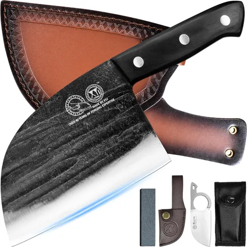 XYJ Auténtico desde 1986, cuchillo de chef serbio de 6 pulgadas con funda, cuchillo de cocina de camping al aire libre forjado a mano, cuchillos de