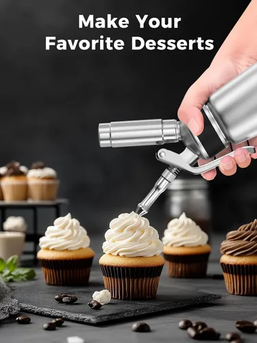 Miniatura 7 de Dispensador profesional de crema batida de acero inoxidable – 1 pinta, incluye 3 boquillas de decoración, cepillo de limpieza y bolsa