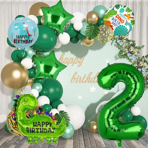 Miniatura 5 de 7 globos de dinosaurio, globos de aluminio de aluminio de tereftalato de polietileno con número de cumpleaños, suministros de fiesta de dinosaurio