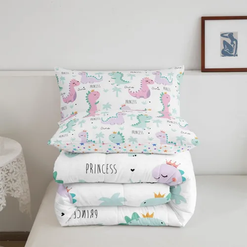 Miniatura 7 de Erosebridal Juego de edredón de dinosaurio, juegos de ropa de cama de dinosaurios rosa y morado para niñas, bonito edredón de animales lindos Multi