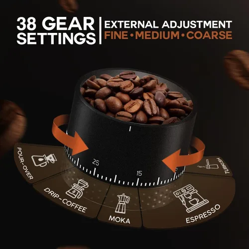 Miniatura 4 de Molinillo de café de rebaba - Molinillo de espresso portátil con molino cónico de acero inoxidable para viajes, camping - Molinillo de granos