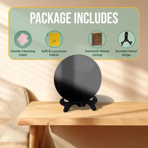 Miniatura 5 de Espejo rascador de obsidiana negra natural con soporte de madera de 3.15 pulgadas, cristales curativos para brujería, adivinación, meditación