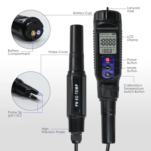 Miniatura 6 de Medidor de pH para alimentos Medidor digital de temperatura EC pH 3 en 1 con ATC, probador de pH de alimentos para verificar fermentación/masa