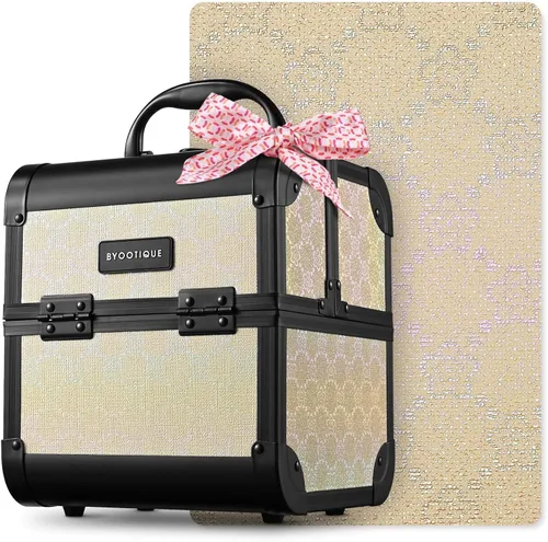 Miniatura 86 de BYOOTIQUE estuche rodante para maquillaje 4 en 1, con cerradura, maletín tipo trolley para cosméticos, con 4 ruedas extraíbles, organizador de viaje