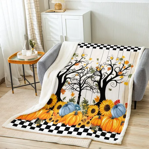 Miniatura 11 de Manfei Manta de otoño con diseño de hojas de calabaza, dibujos animados, arcoíris, zorro, oso, ciervo, para niños y niñas, manta de cosecha de otoño