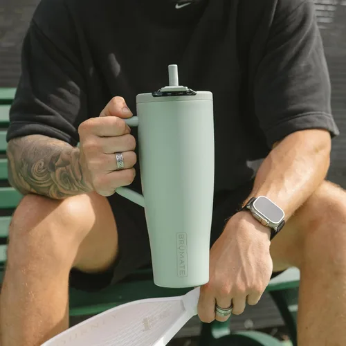 Miniatura 12 de BrüMate Era Flip - Vaso de 30 onzas con tapa con pajilla cubierta 100 % a prueba de fugas, popote higiénico cubierto, botella de agua de acero
