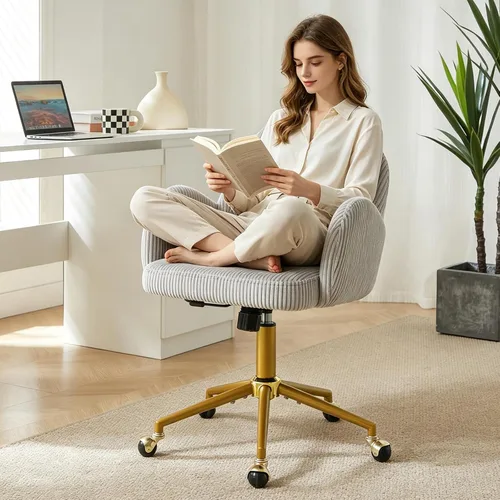 Miniatura 12 de ECHINGLE Silla de escritorio de oficina en casa, tapizada de terciopelo, moderna y cómoda, silla de oficina para mujer, ergonómica, ajustable