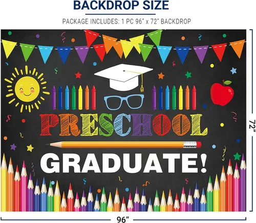 Miniatura 3 de Allenjoy Telón de fondo de graduado preescolar de 96 x 72 pulgadas para niños, fotografía, escuela, graduación, fiesta, suministros de decoración