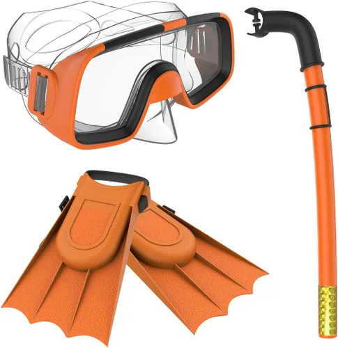 Niños Niños Natación Buceo Snorkel Respiración Tubo Aletas Buceo Juego de lentes, Naranja